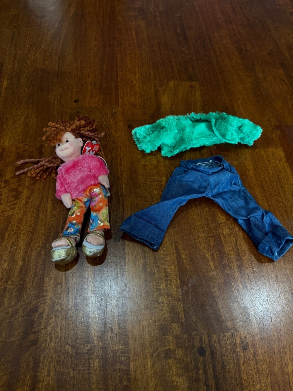 Ty Plush Doll w/ Pink Top, Multicolor Pants & additional clothes for bigger doll